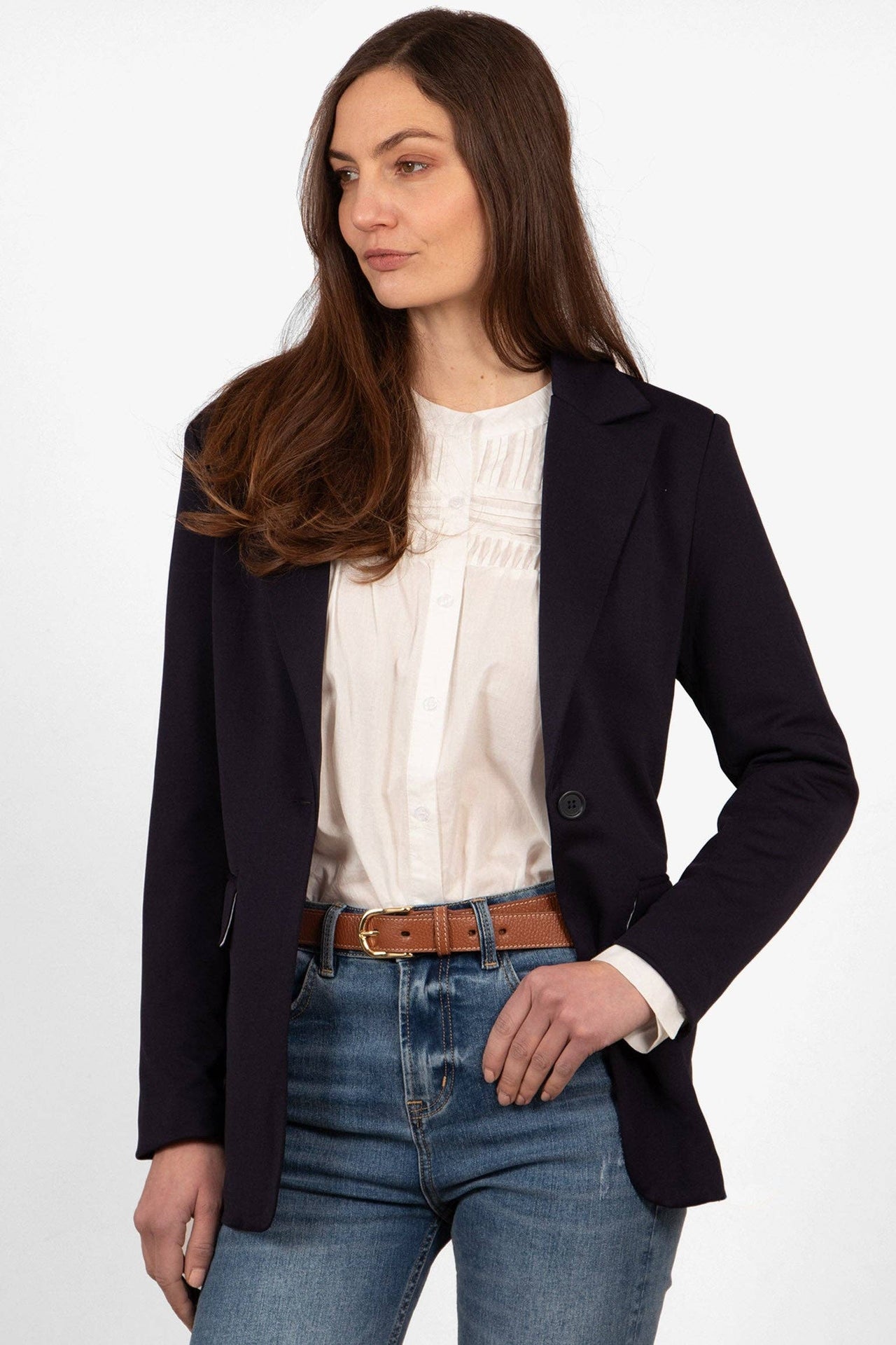 Tatum Boyfriend Blazer - Navy Blue, Jersey Knit