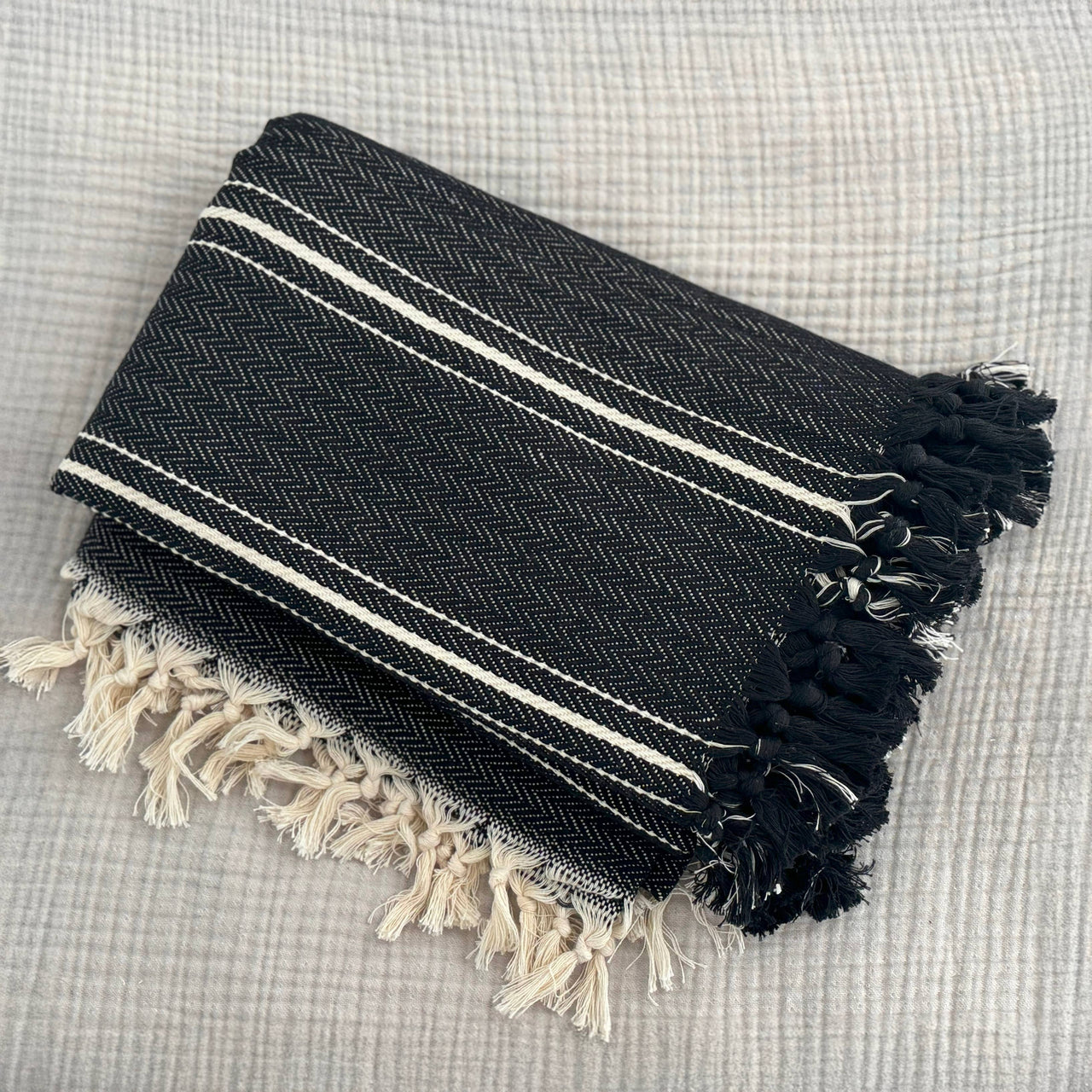 Cream and White Throw Blanket