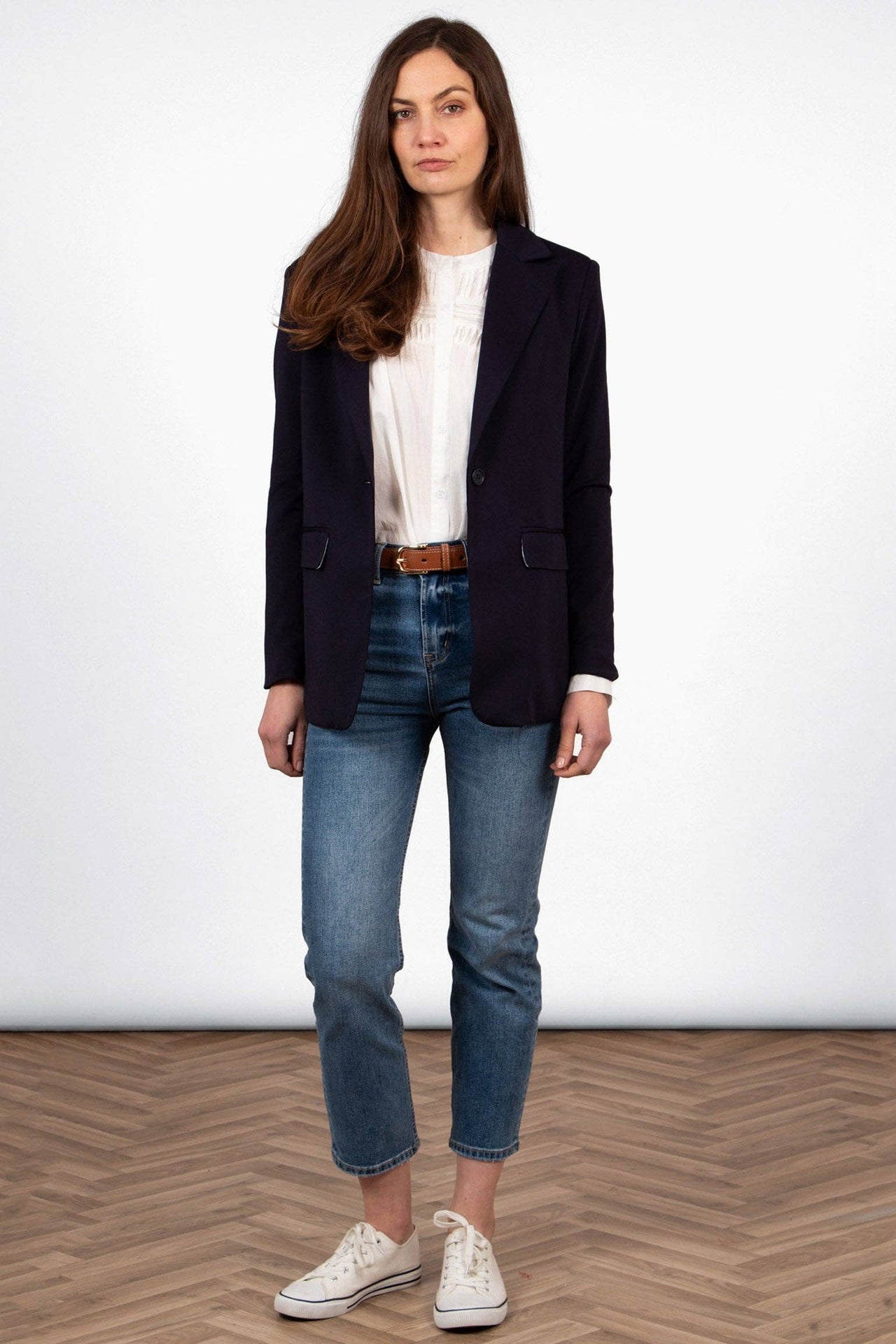 Tatum Boyfriend Blazer - Navy Blue, Jersey Knit