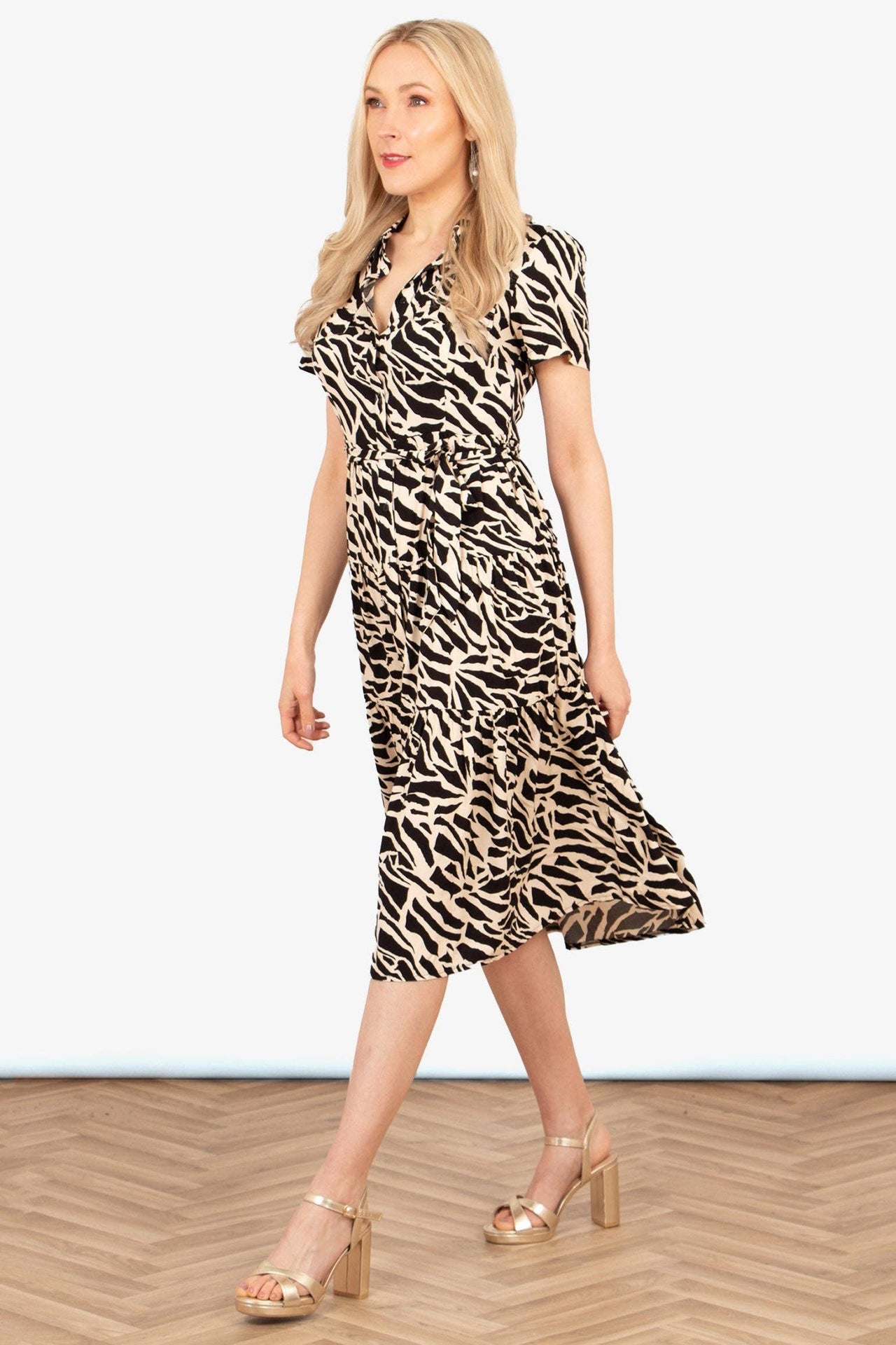 Liberty Midi Shirt Dress - Black, Abstract Animal