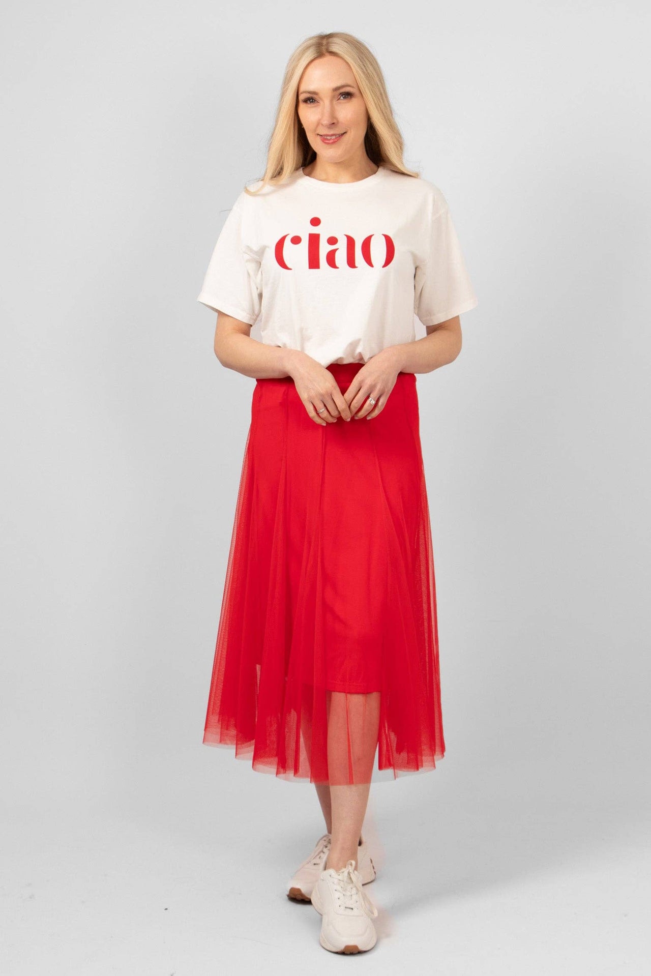 "Ciao" Cotton T-Shirt - White/Red