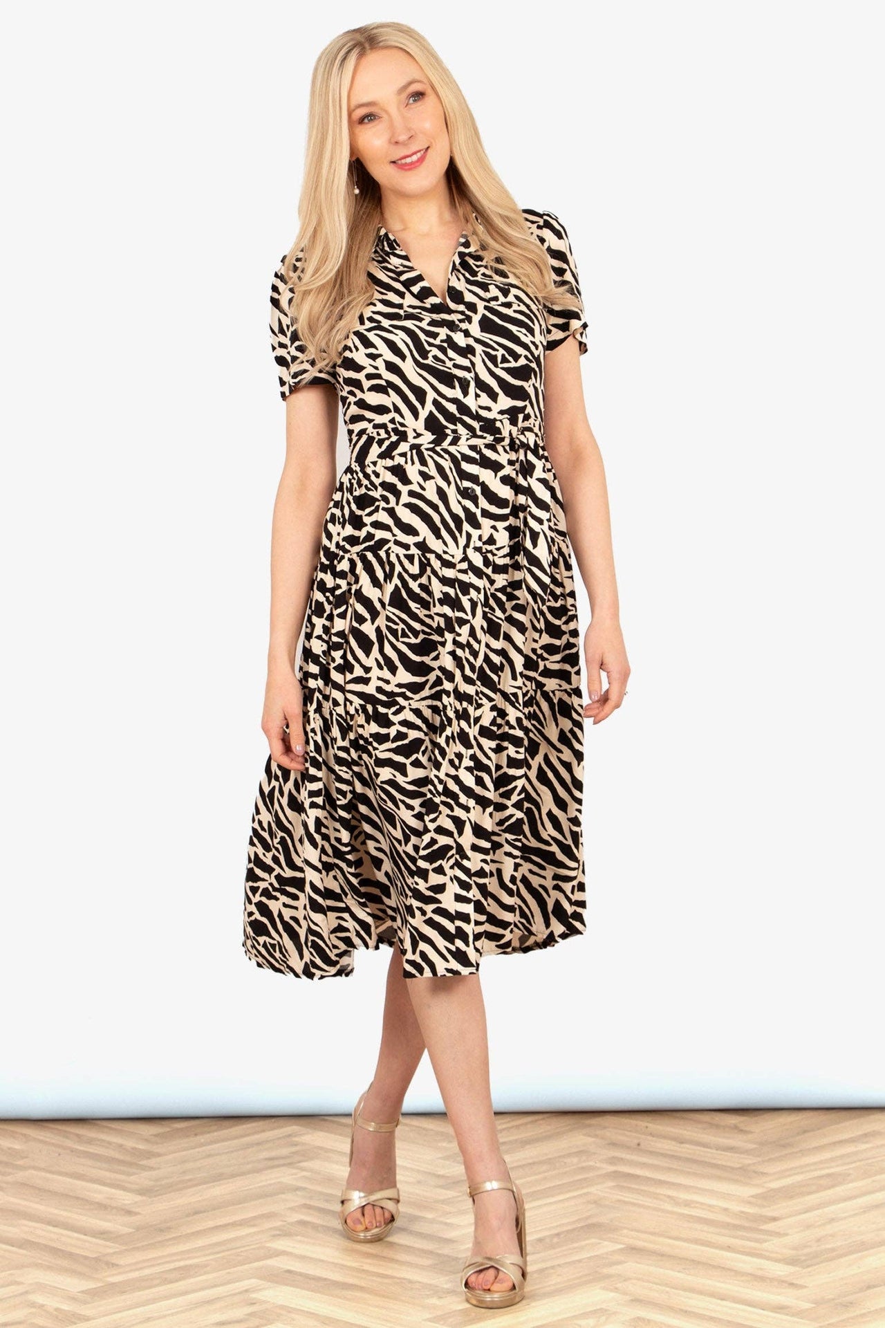 Liberty Midi Shirt Dress - Black, Abstract Animal