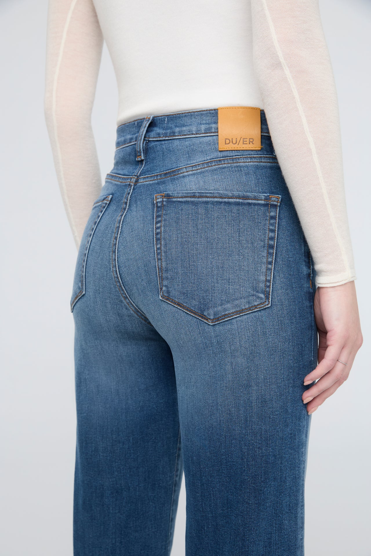 Performance Denim + High Rise Straight - Mid Blue