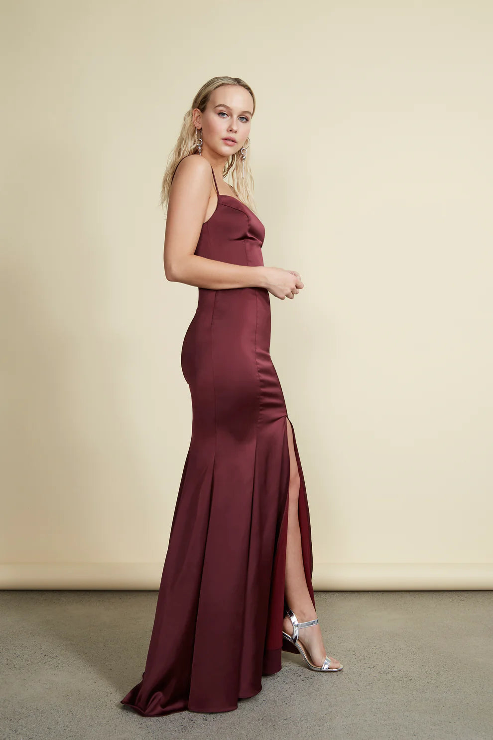 Naomi Gown - Burgandy Satin