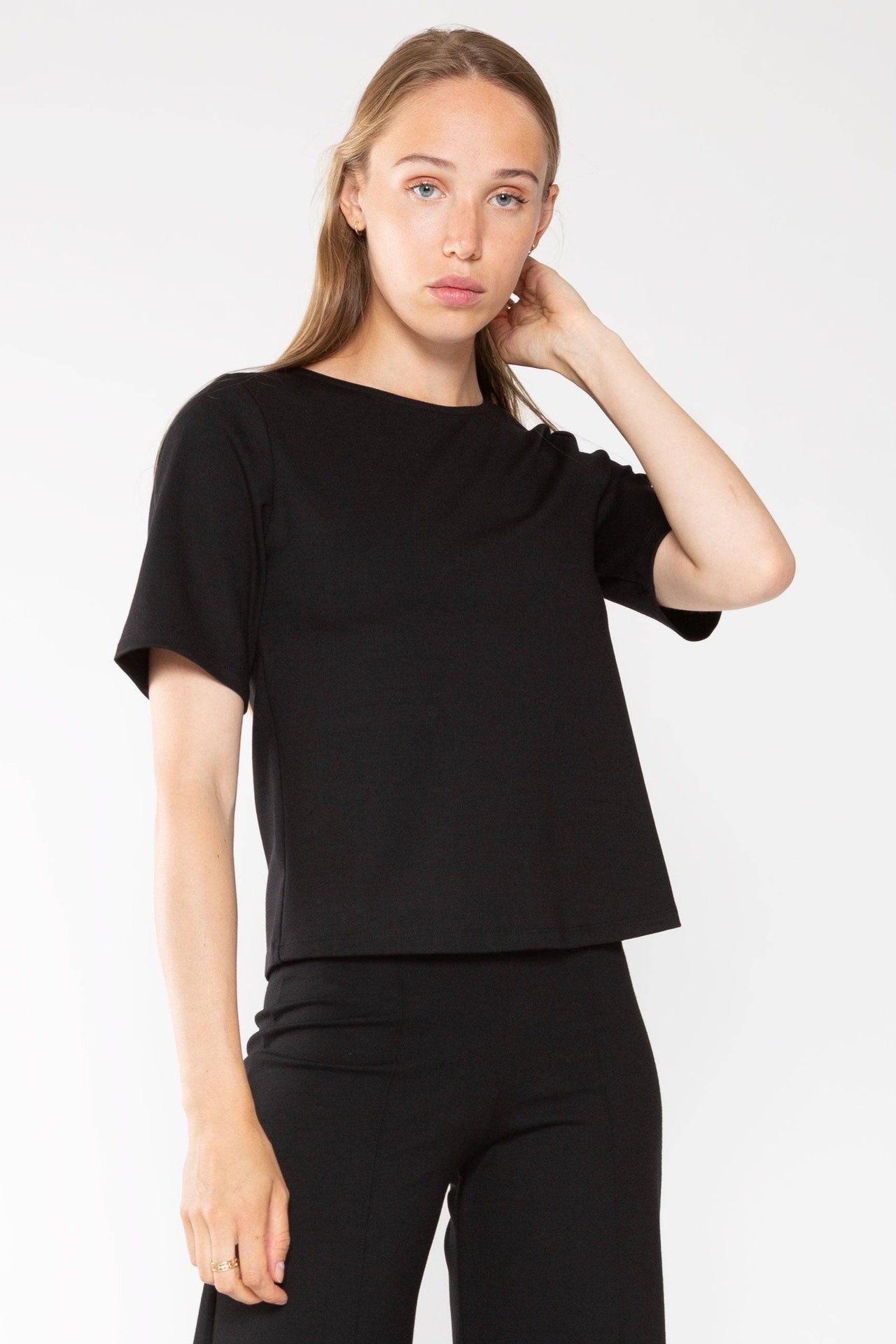 Ponte Knit Short Sleeve Top Extended