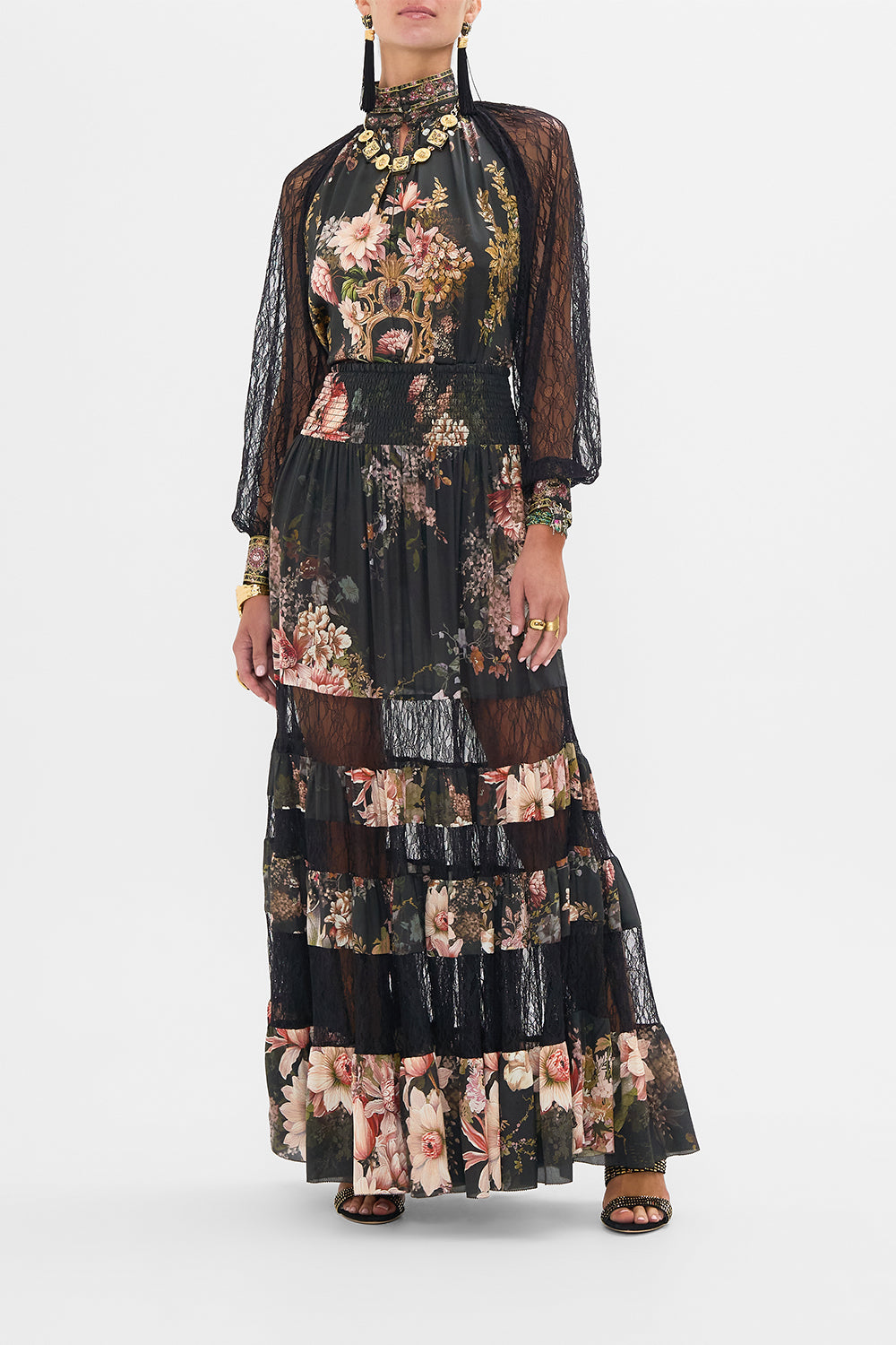 Dynasty Daze: Raglan Button Up Shirt With Lace at Sleeve