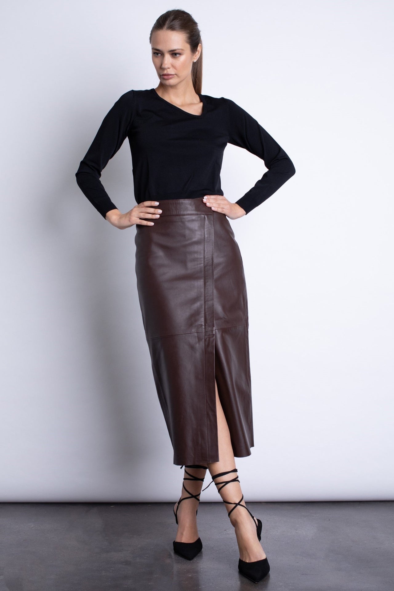 Romina Leather Midi Skirt