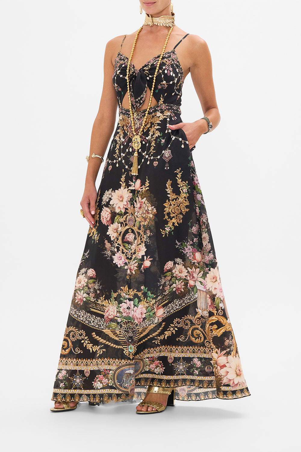 Dynasty Daze: Tie Front Cut Out Maxi Dress