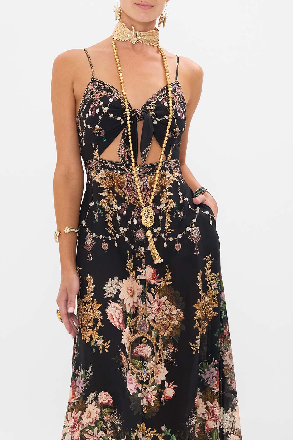 Dynasty Daze: Tie Front Cut Out Maxi Dress