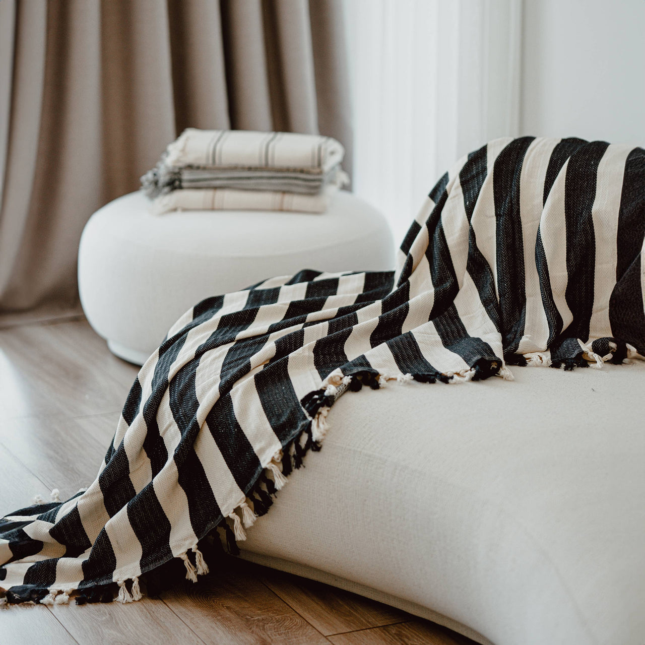Striped Cream Throw Blanket