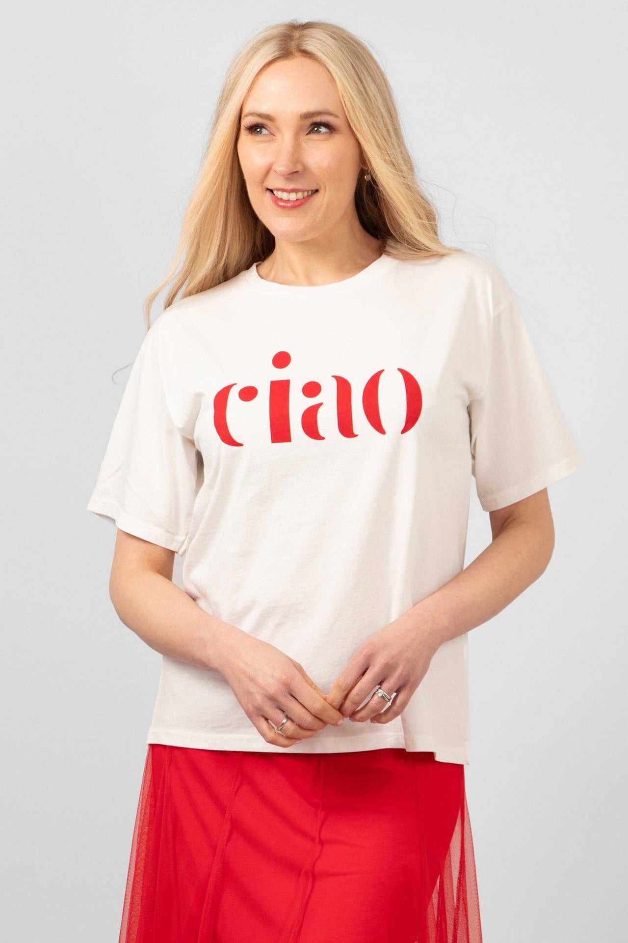 "Ciao" Cotton T-Shirt - White/Red