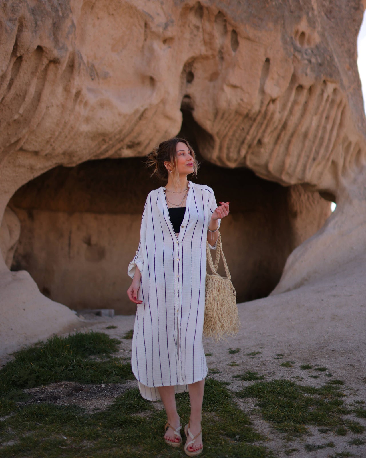 100% Organic Muslin Cotton Striped Shirt Dress